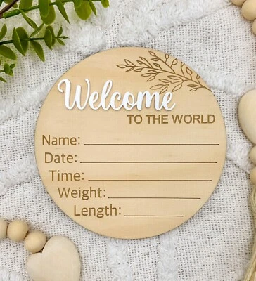 Hello World Birth Announcement Sign | Welcome To The World Baby Plaque 14cm • $22