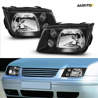 Pair Headlight Assembly Clear Lens Black Headlamp For 1999-05 VW Jetta/Bora MK4 • $82.64