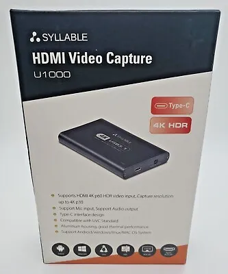 $29.95 • Buy 4K Video Capture USB 3.1, SYLLABLE U1000 HDMI 4K HDR Video Input Capture Device