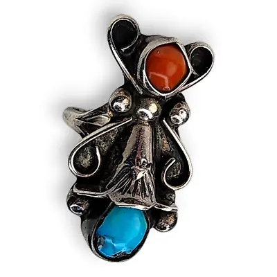 Vintage Native American Navajo Old Pawn Sterling Turquoise Coral Ring Size 6.25 • $72.95