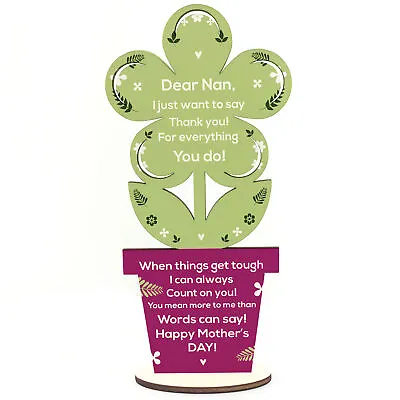 Mothers Day Poem Gift For Nan Wooden Flower Thank You Gift From Grandchildren • £4.99
