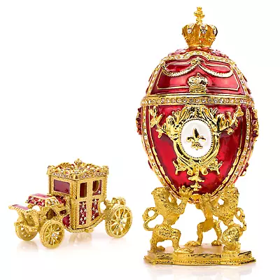Royal Imperial Red Faberge Egg Replica : Extra Large 6.6 Inch + Carriage By Vtry • $69.95