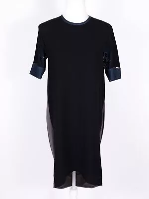 VPL Black/Gray Denim/Mesh Accent Color-Blocked Shift Open Back Dress - SZ 4 • $47