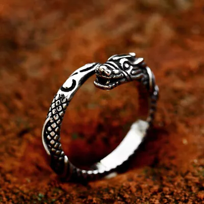 Vintage Men's Tribal Dragon Pinky Ring Stainless Steel Dragon Wedding Band Biker • $12.80