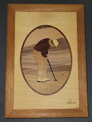 Vintage Marquetry Wood Golfer Golf Collectible Picture 6.75 X 9.75  • $26