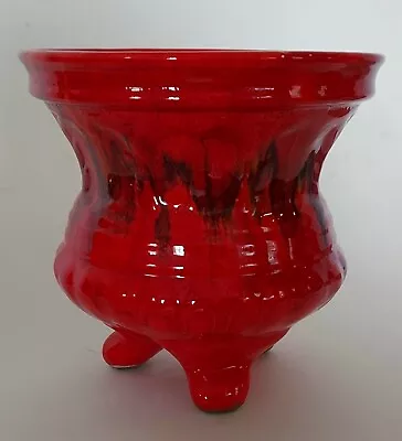 MCM California Pottery Planter Red Orange USA Drip Glaze Ceramic VTG Retro • $39.46
