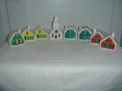 $15.99 • Buy Set Of 8 Vintage Christmas Alpine Village Plastic Cottage Houses & Church