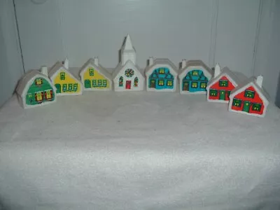 $15.99 • Buy Set Of 8 Vintage Christmas Alpine Village Plastic Cottage Houses & Church