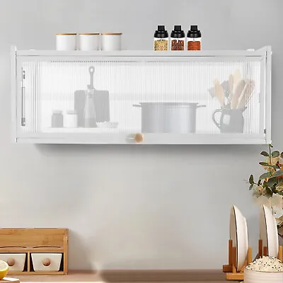 Wall-Mounted Cabinet With Flip-up Glass Door For Kitchen Dining Living Room • $79.99
