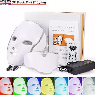 7 Colors LED Light Photon Face Neck Mask Rejuvenation Skin Care Therapy Wrinkles • £28.19