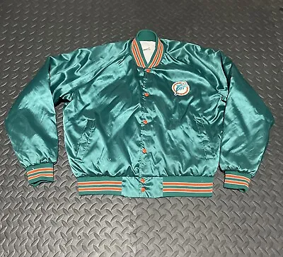 Vtg 90's Miami Dolphins Satin Embroidered Logo Bomber Jacket - Men’s Size XL • $55.99