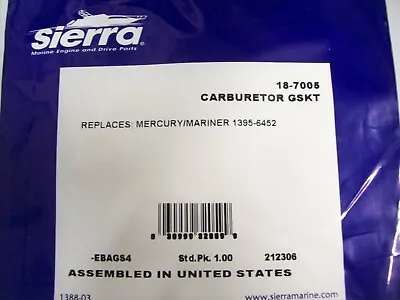 3 Pack Mercury Sierra Carburetor Gasket Kit 18-7005 1395-6452 V6 XR4 150hp 175hp • $31.95