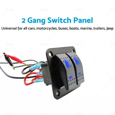 Waterproof 2 Gang Blue LED Light Rocker Switch Panel Dual LED Boat Car • $22