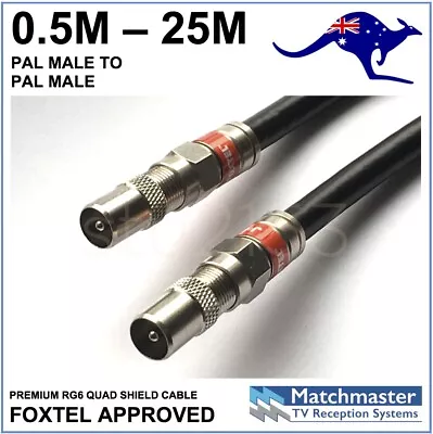 $10.62 • Buy 0.5m - 25m PAL Male To PAL Male RG6 BLACK Quad Shield Cable TV Antenna Flylead