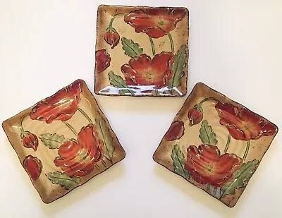 Maxcera Poppy Splatter Floral Plate 9”~Set Of 3 • $30