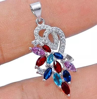 1CT Fire Garnet & MultiGemstone 925 Sterling Silver Pendant Jewelry Y3-1 • $9.99