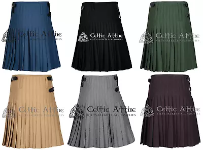 Scottish 8 Yard Wool KILT Traditional Highlander 16 Oz Solid Wool Kilt - Custom • $59