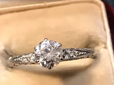 Antique Platinum Old European Cut Diamond Ring • $1100