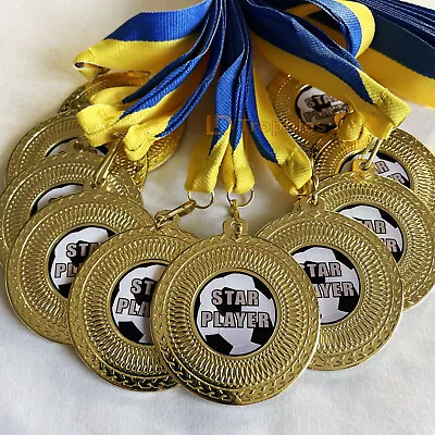 10 Star Player Football Medals With Blue & Yellow Ribbons Gold Football Medals • £14.50