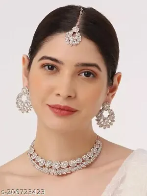 Indian Bollywood Gold Plated AD CZ Kundan Choker Necklace Wedding Bridal Jewelry • $25.49
