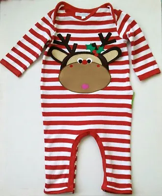 Olive And Moss Christmas Reindeer Romper Suit Playsuit 0-6 Months • £2.99