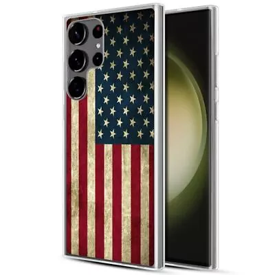 USA American Flag Clear Shockproof TPU Rubber Case For Samsung Galaxy S23 Ultra • $12.95