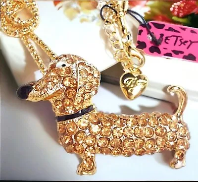 Gold-plated Champagne Crystal Dachshund/wiener Dog Pendant Necklace • $18