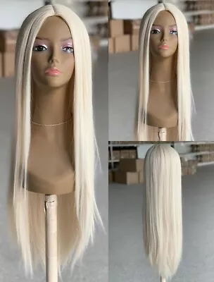 Synthetic Wig Women Platinum Blonde Heat Resistant Hair Long Straight Fake Scalp • $19.99
