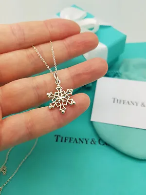 Authentic Tiffany & Co. Snow Flake Snowflake Silver Charm Pendant 20  Necklace • $698.43