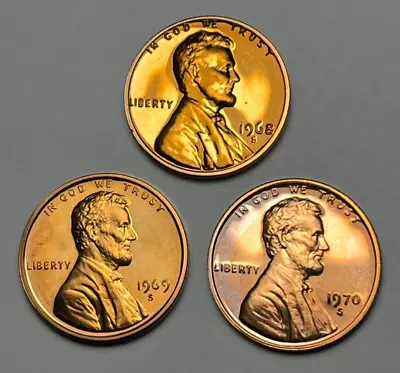 1968S 1969S & 1970S Lincoln Cents BU PROOFs Free Shipping (Lot Of 3) SIA • $1.99
