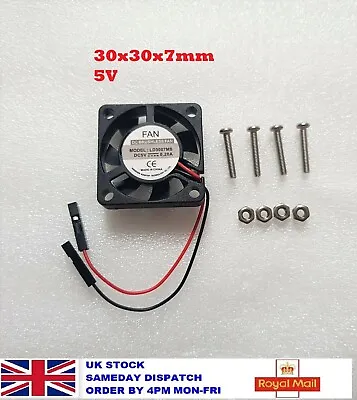 3007 30MM 30 X 30 X 7mm 2Pin Dupont 5V 0.15A DC Cooling Cooler Mini Fan UK • £5.99
