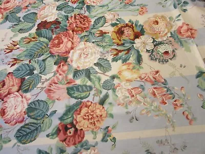 Blue White Stripe Pink Florals P. Kaufmann Dupont Teflon 1+Yard • $15