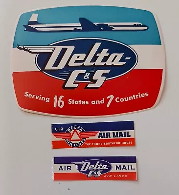 Delta Airlines C & S 2 Air Mail Etiquettes +1 Baggage Sticker Label Decal • $10.95