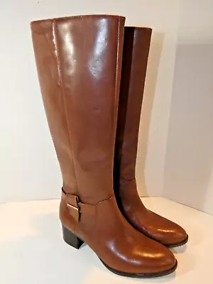 NINE WEST Villager Woman's Leather Riding Boots Brown Zipped Size 5.5M A+ • $29.89