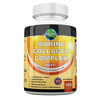 Marine Collagen Complex 180 Tablets 2616mg & Hyaluronic Acid Vitamin C Capsules  • £23.60