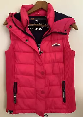 Superdry  Women's Hooded The Fuji Double Zip Vet Gilet Sz M Pink Japan • $39.95