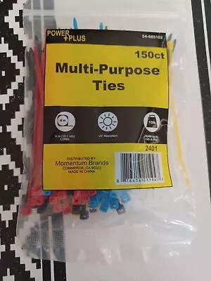 Power Plus 150 Pc 4  Multi Colored Zip Cable Ties Factory Sealed.  • $3.10