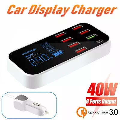 8 Ports Car USB Fast Charge QC3.0 Type C Phone Quick Charger Station LCD Display • $27.49