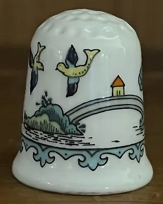 Souvenir Thimble Coalport Fine Bone China Willow Bird Bridge Chinese Scene • £3.95