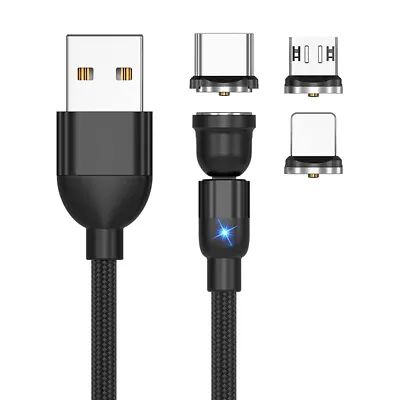 Type-C Charger Cable 3in1 1-2M Micro Magnetic USB Fast Charging For IPad Android • £3.91