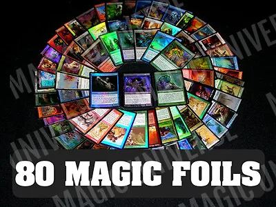 80 ASSORTED FOIL MTG MAGIC: THE GATHERING CARDS With FOIL RARES! ALL FOILS! • $16.95