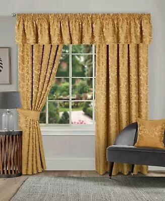 1 Pair Of Buckley Jacquard Damask Lined Pencil Pleat Taped Top Header Curtains  • £18.99
