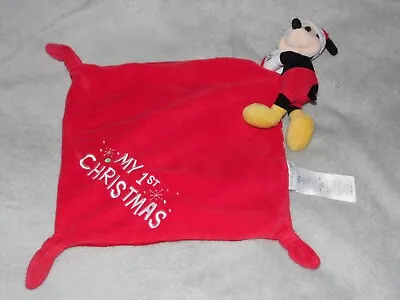 Disney Baby Mickey Mouse Comforter Soft Toy Red My 1st Christmas Stripe Blankie • £11.45