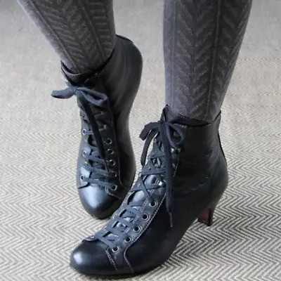 $38.69 • Buy Womens Booties Low Kitten Heel Victorian Chelsea Ankle Boots Lace Up Prom Shoes