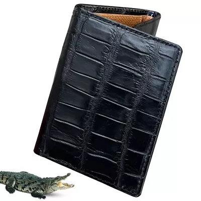 Black Tan Mens Crocodile Leather Trifold Wallet RFID Blocking Gift For Him • $79