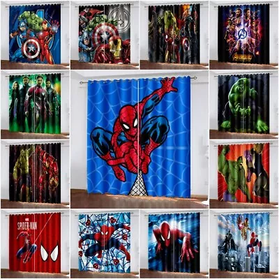 Avengers Marvel Spiderman Hulk Pair Thick Blackout Curtain Thermal Kids Bedroom • £26.14