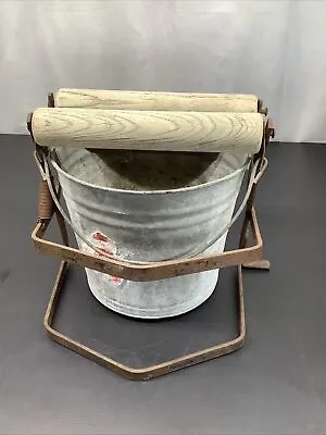 Vintage Wringer Mop Wash Bucket Wood Rollers Farm House Decor Rusty And Cool • $15
