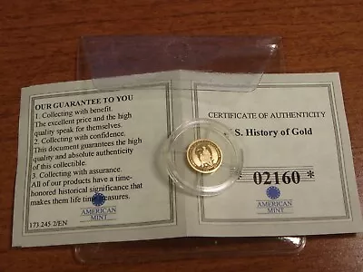 2009 American Mint US History Of Gold Mini Coin 1799 North Carolina 0.5 Gram 14K • $39