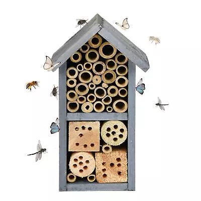 2 Storey Natural Woodside Wooden Insect Bee House Bug Hotel Shelter Garden • £7.99