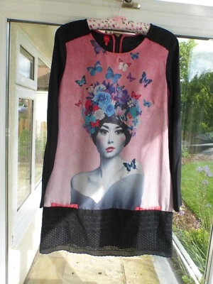 £0.99 • Buy Miss Captain Miss Floral Butterfly Silk Screen Printed Shift Dress Eu 40 Uk 12